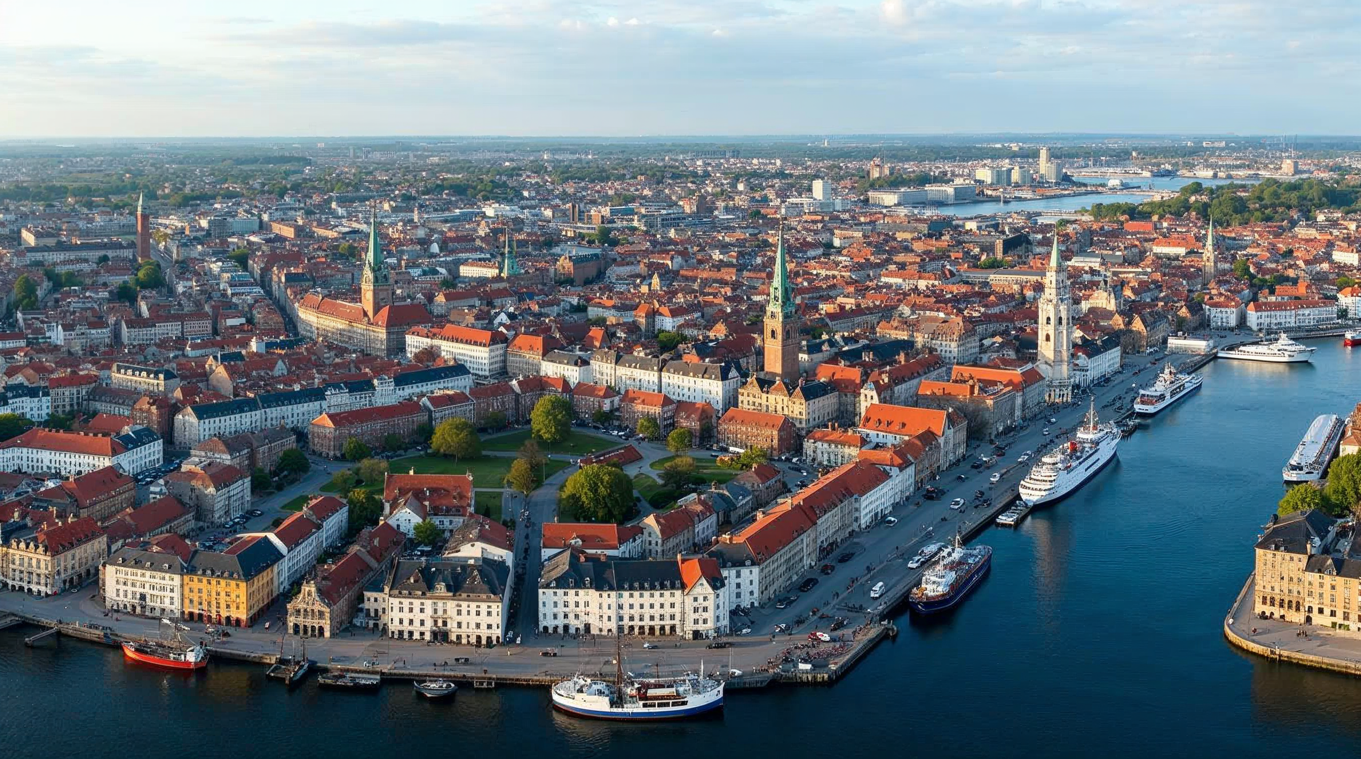 Luftfoto af København med postnummer områder markeret